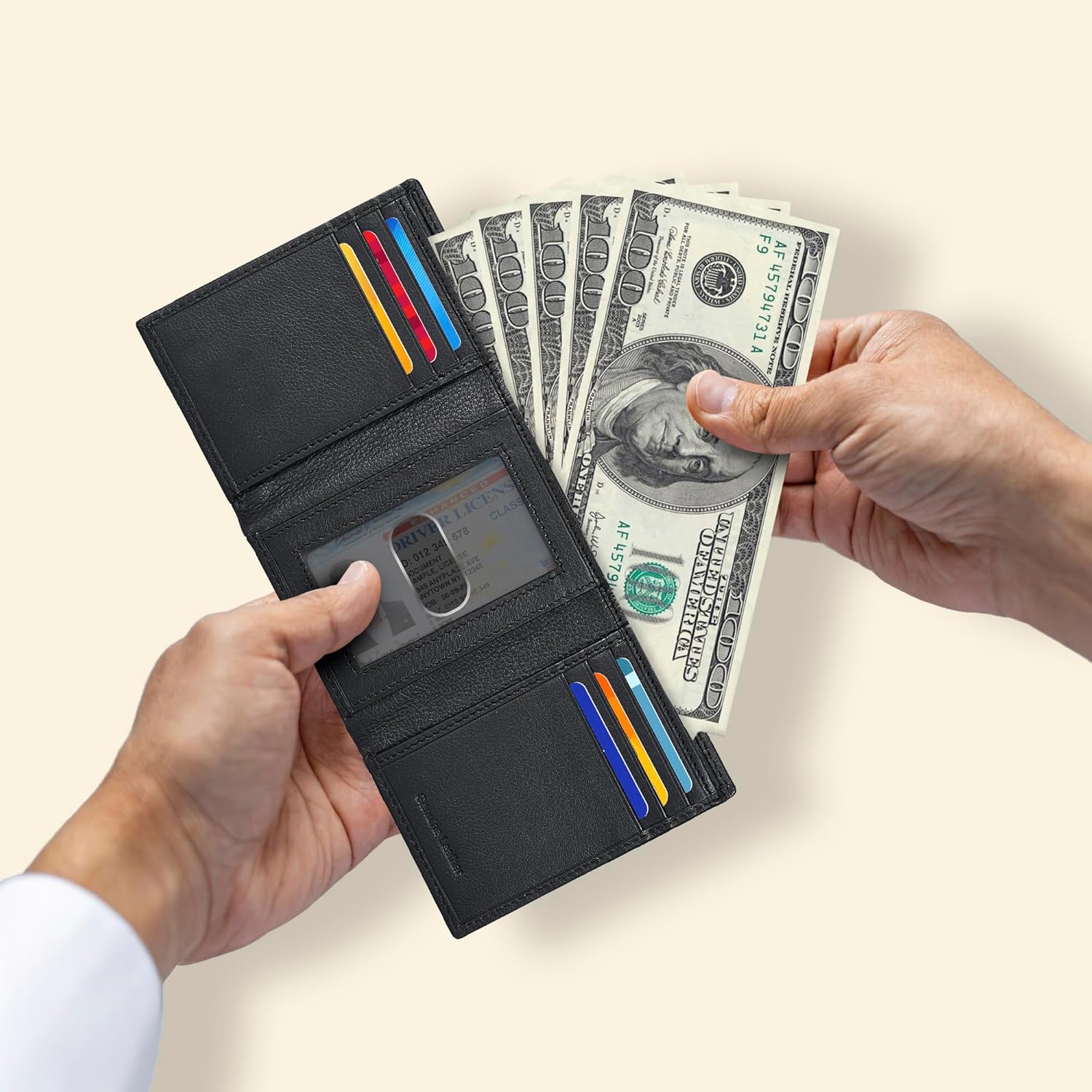 Real Leather Mens Trifold Wallet RFID Blocking Slim Minimalist Front Pocket - Thin & Stylish with ID Window in Gift Box - Image 4