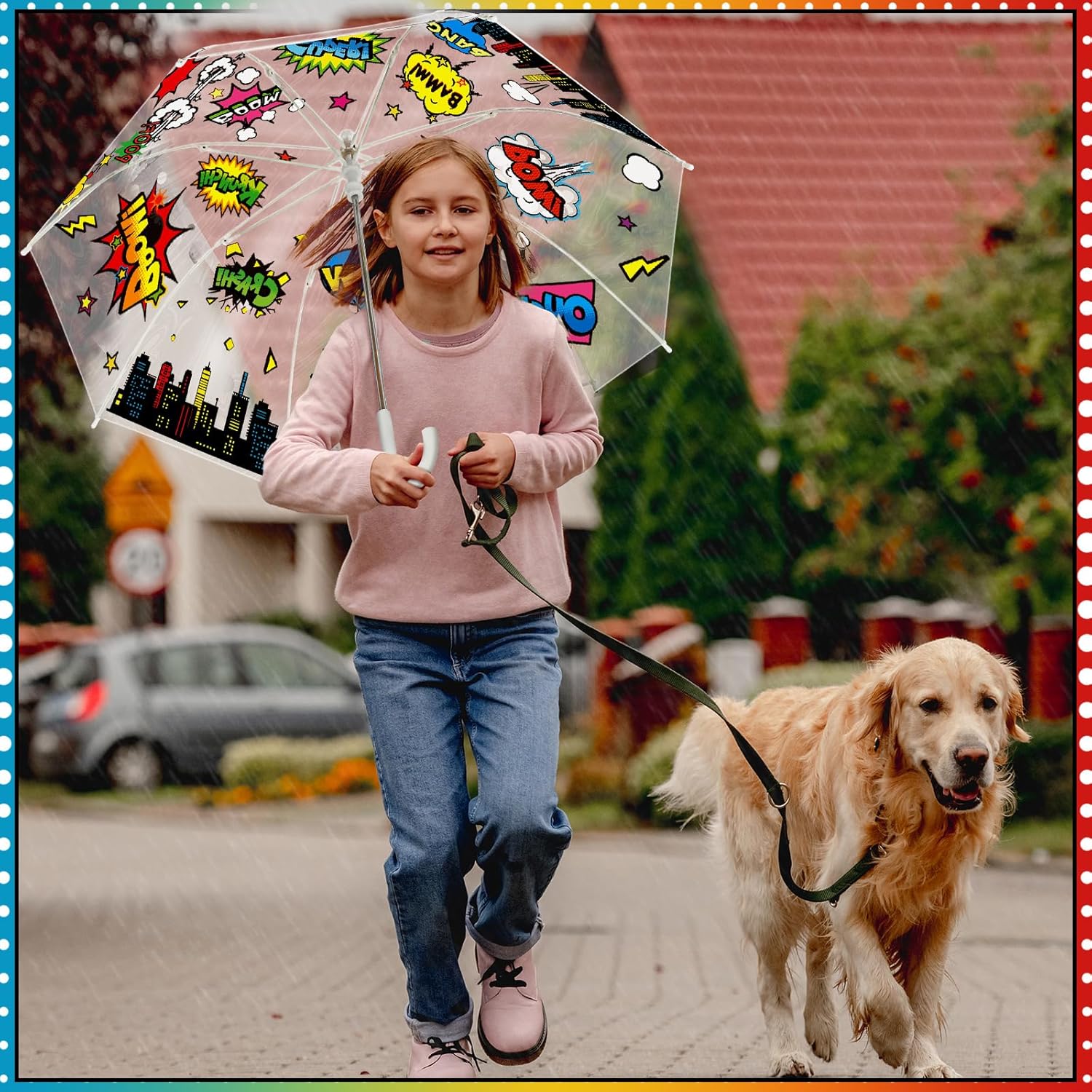 Kids Umbrella for Boys Girls Hero Clear Bubble Umbrellas with an Easy Grip Curved Handle Transparent Dome Safety Windproof for Hero Party Favors Birthday Rewards Supplies