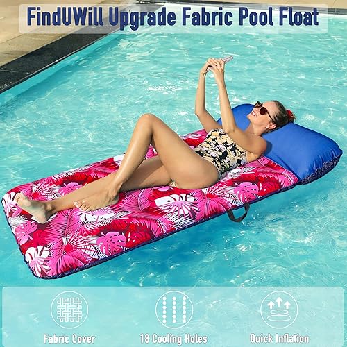 Miniatura 2 de FindUWill Flotador inflable para piscina para adultos, 72 pulgadas XL, flotadores de piscina cubiertos de tela de gran tamaño para adultos con