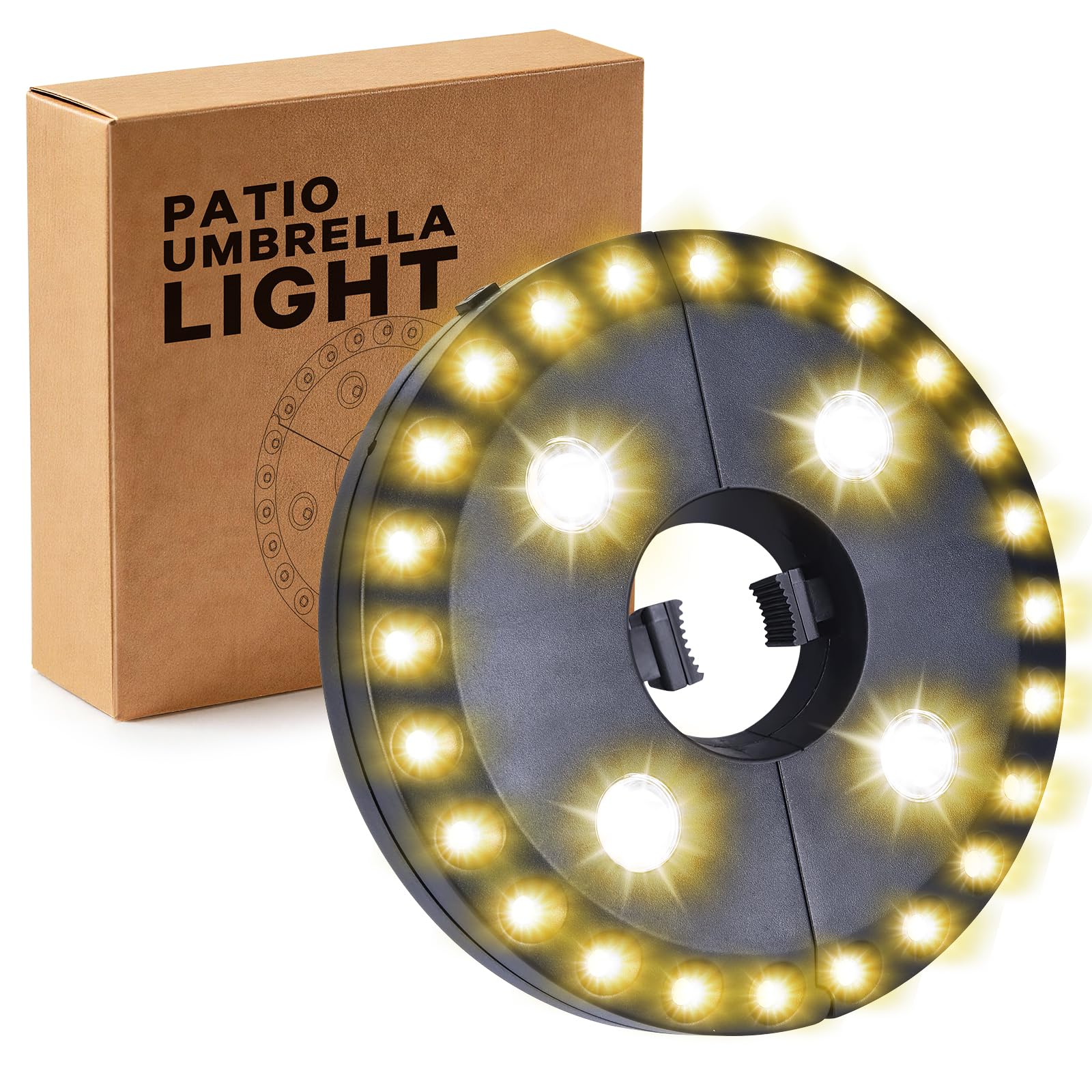 Warm White Patio Umbrella Light 3 Brightness Modes Cordless 28 LED Lights at 200 lumens 4 x AA Battery Operated,Umbrella Pole Light for Patio Umbrellas,Camping Tents