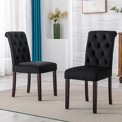 Miniatura 9 de chairus Juego de 2 sillas de comedor modernas de mediados de siglo con botón copetudo, respaldo alto, de terciopelo, sin brazos, cómodas sillas