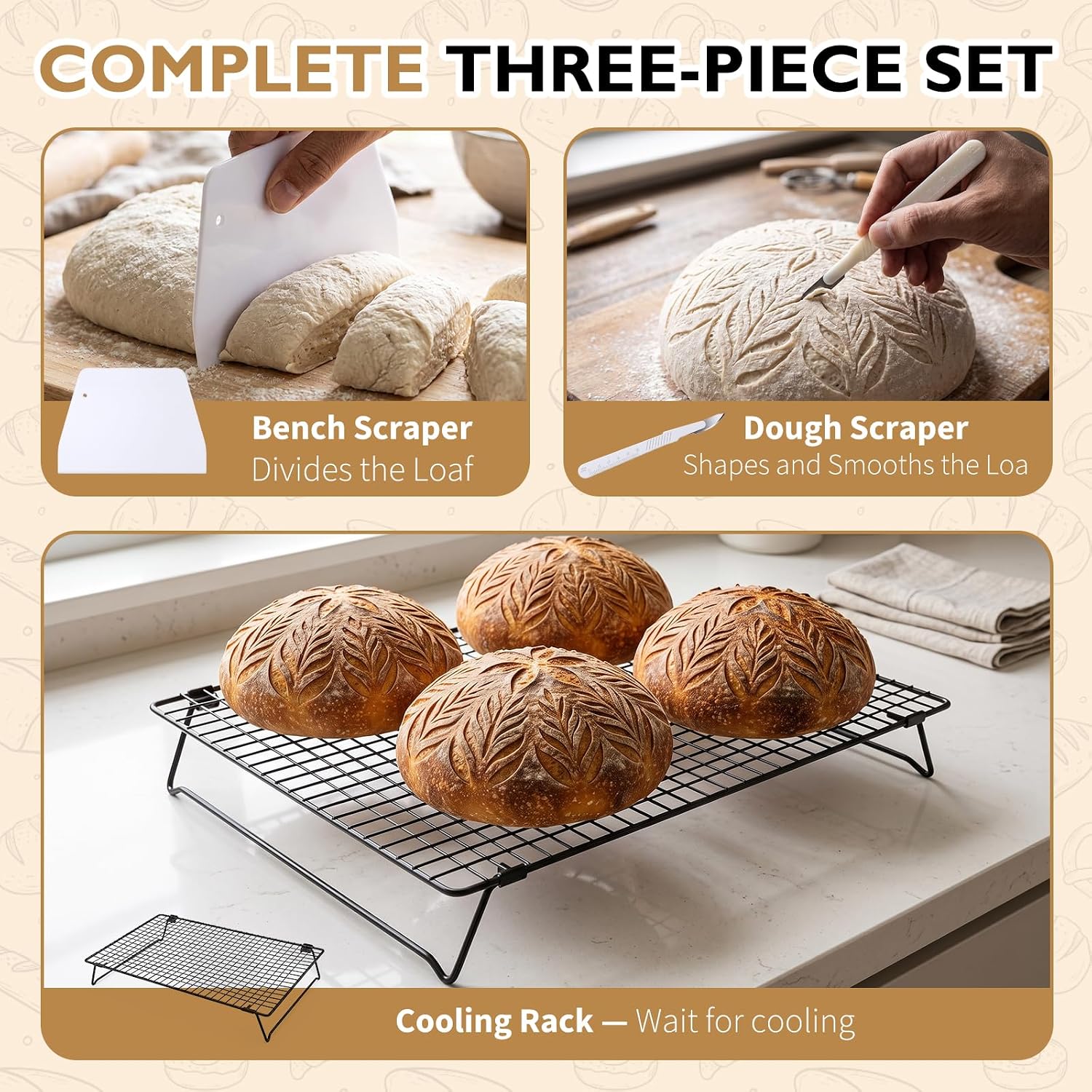 Heavy-Duty Sourdough Cooling Rack with Dough & Bench Scrapers