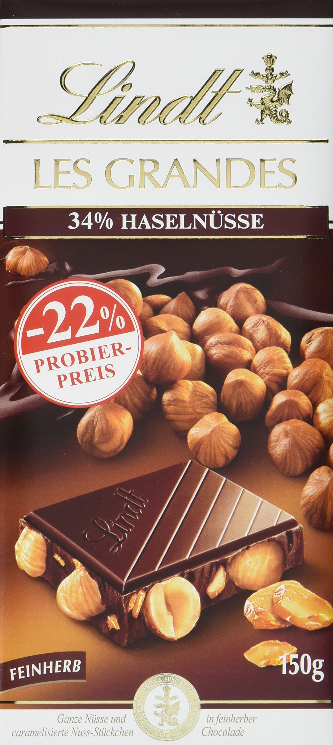 Lindt Les Grandes Haselnuss, Feinherb, Promotion, dunkle Schokolade mit Haselnüssen, 13er Pack (13 x 150 g)