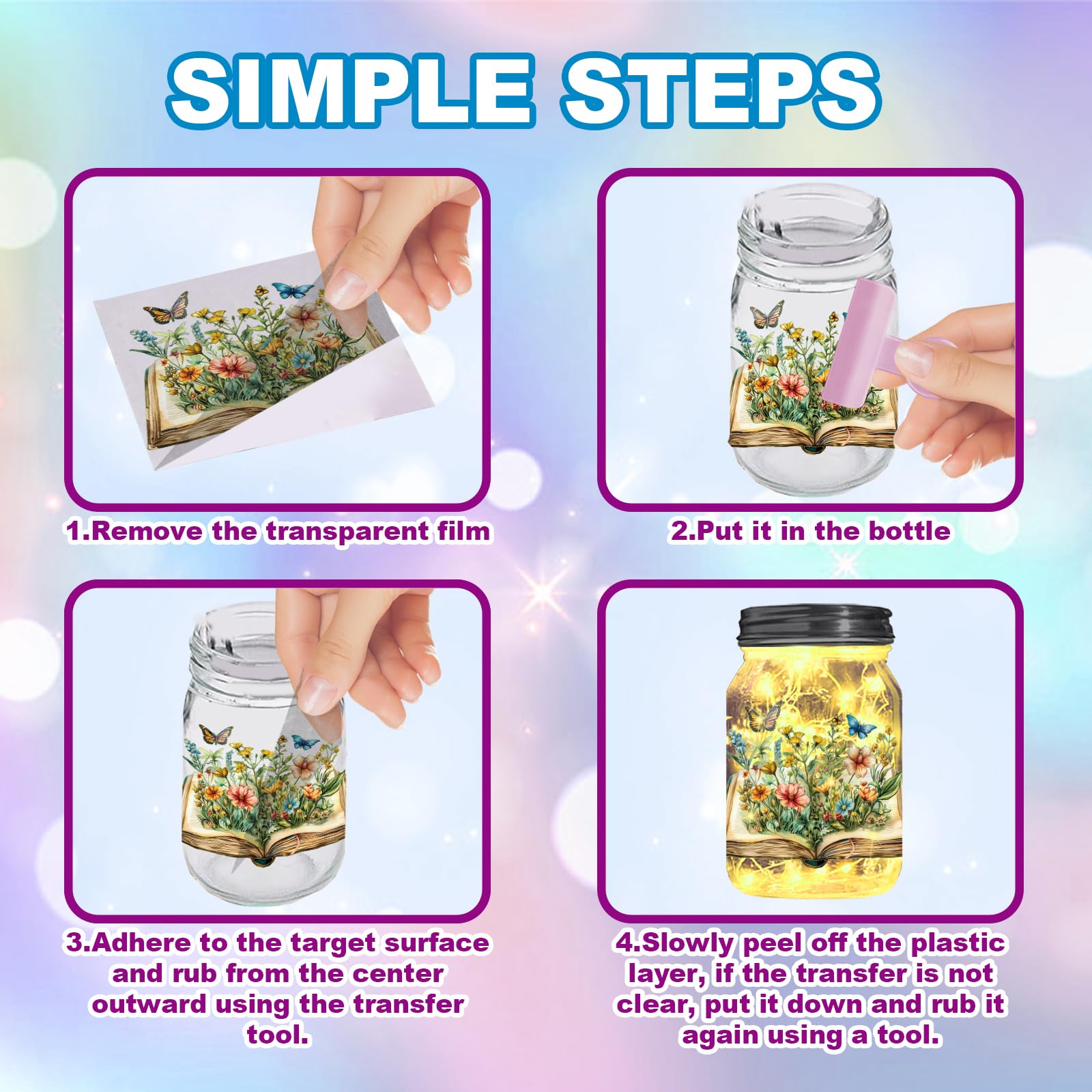 GLOBLELAND 18 Sheets Butterfly Transfer Stickers 3.9 x 3.6 Inch Butterfly and Flowers Stickers Butterfly Wreath Rub On Transfer for Furniture Vase Glass Decorations Crafts - Image 3