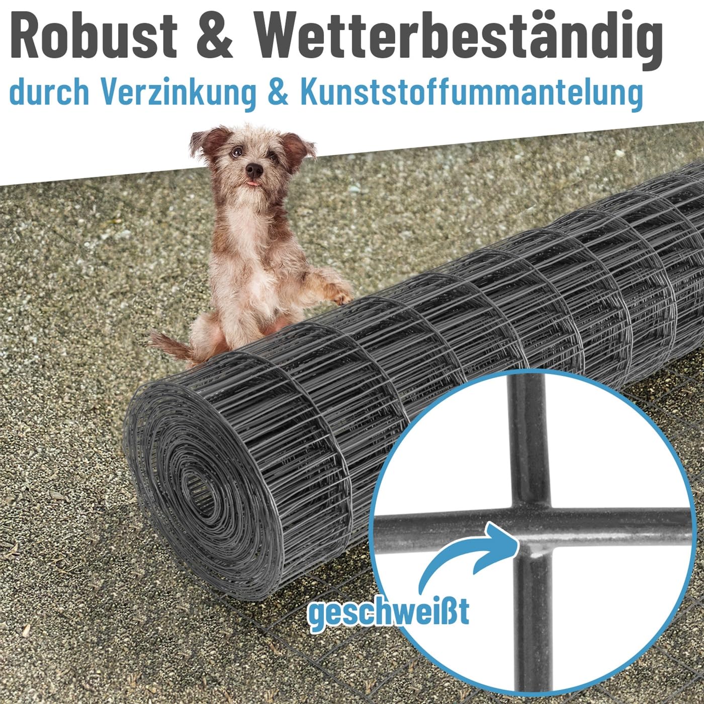 VOSS.garden 25m Gitterzaun 120cm Premium Maschendrahtzaun 100x75mm Gartenzaun Anthrazit Wetterfest Punktgeschweißt