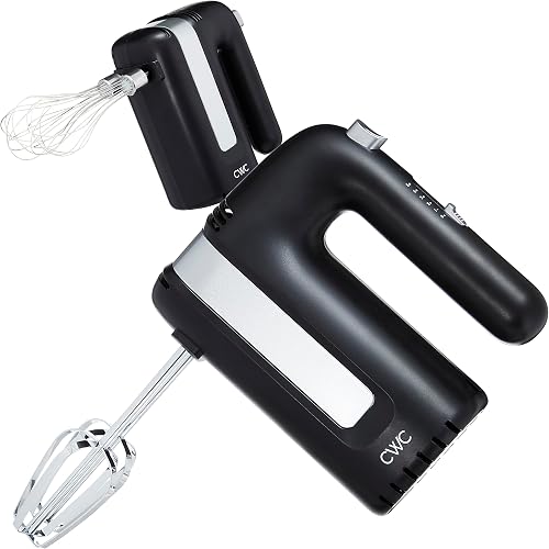COOK WITH COLOR Handheld Mixers: Whip up Deliciousness! Beaters & Whisk Attachments. Lightweight & Labeled, 150w 5 Speed, Black
