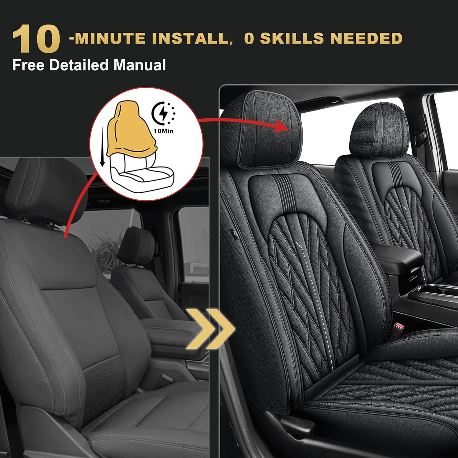 TTX LIGHTING Seat Covers Fit for Toyota Tacoma: 2005-2023 Full Set Truck Car Seat Covers Double Crew Cab Faux Leather Pickup Automotive Seat Cushion Protectors(5 Seats, Black)