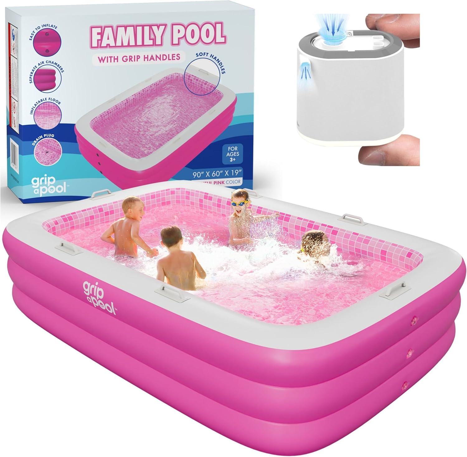 Inflatable Family Pool (Pink) with Pump Bundle