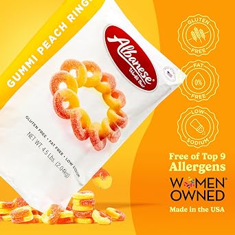 Albanese World's Best Gummi Peach Rings | 4.5lbs of Fruit Bulk Candy