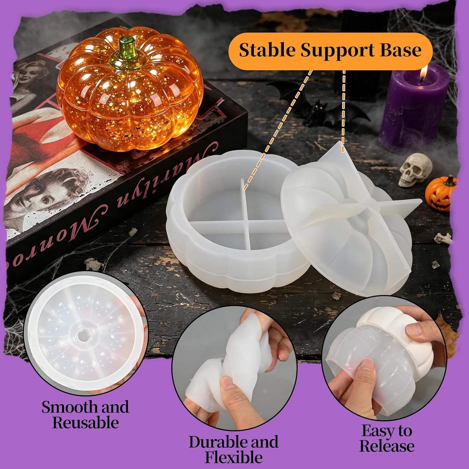 Pumpkin Jar Resin Molds with Lid, Halloween Silicone Mold Jar image 4
