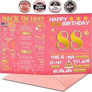 Joycard 88th Birthday Card with Envelope, 88th Birthday Decorations for Women, 88 Year Old Birthday Gifts for Grandma, Happy Birthday Cards for 88 Year Old Mother, Back in 1937