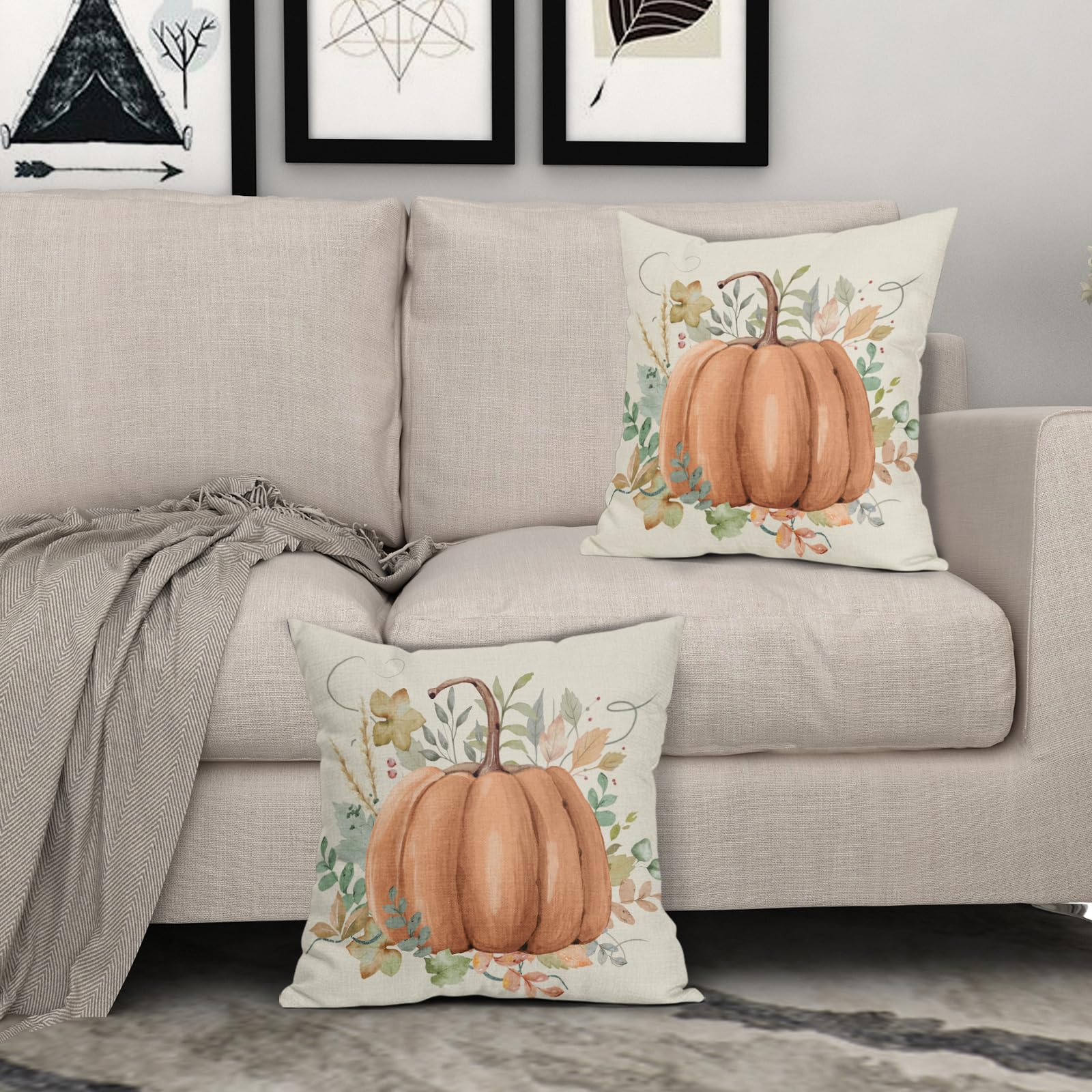 Sivirary Fall Pillow Covers Set Of 2 - 18x18 Inch, Pumpkin Sunflower Print, Autumn Home Decor - View #3