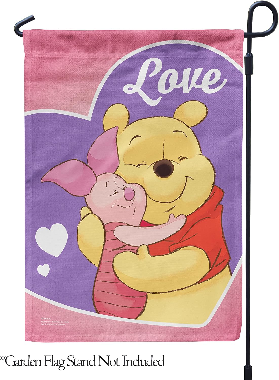 Flagology, Disney Friendship Love Pooh & Piglet – Garden Flag 12" x 18", Exclusive Fabric, Officially Licensed Disney, Valentine's Day