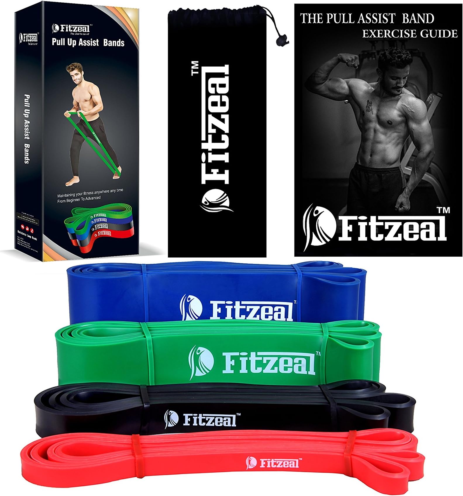 [2018 Upgraded] Fitzeal Pull Up Assistance Resistance Band wtih Free Carry Bag and Physical Workout Guide – Extra Durable Elastic Workout Home Bands G