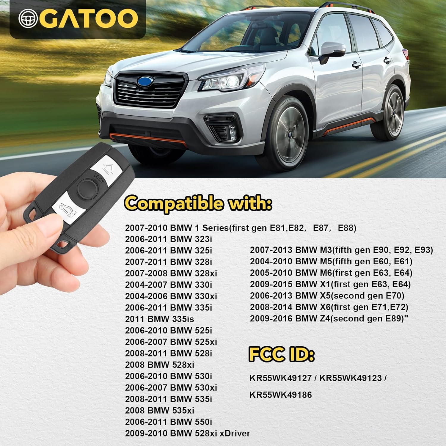 OGATOO Smart Key Fob Keyless Entry Remote Control Compatible with 2006-2011 BMW 325i 328i 330i 335i 525i 528i 530i 535i 550i (Black, Plastic, 3 Button, Sedan, Coupe, SUV)
