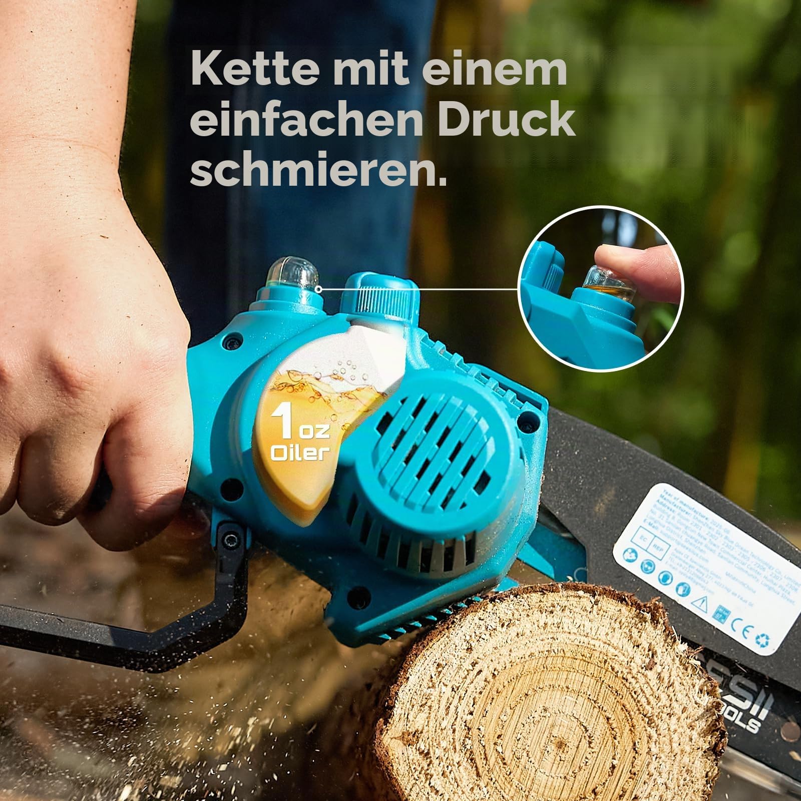 Seesii Mini-Kettensäge, kabellos, 15,2 cm, mit 2 × 4000 mAh Batterien, elektrische Sägen für Äste, batteriebetriebene kleine Kettensägen zum Schneiden von Gliedmaßen, Geschenk für Männer, Vater