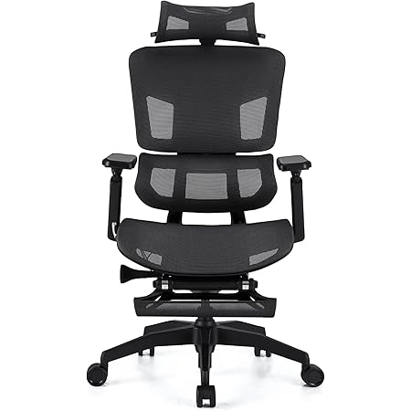 Rasical オフィスチェア 快適 フルメッシュ パソコンチェア 在宅勤務 テレワーク リモート 1レバー3操作 腰背セパレート 動的可動式ランバーサポート 4Dアームレスト ハンガー付き リクライニング 収納式フットレスト オットマン付き「GrowSpica Pro」RPN175 (ブラック)