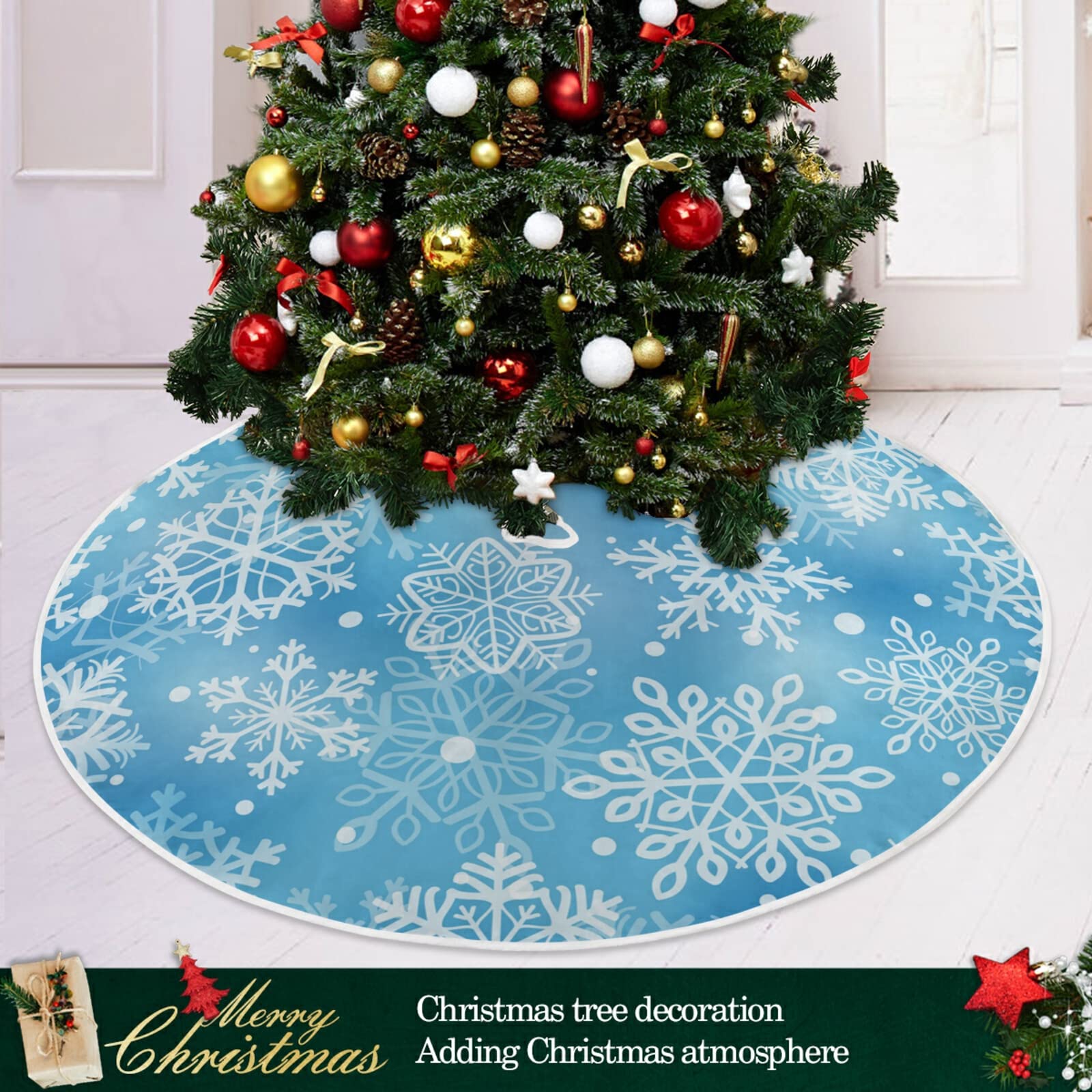 ABAKUHAUS Retro Gonna per Albero di Natale, Filigrana di Stile Fiocchi di Neve, Trapuntato Decorativo Decorazione Festiva Stagionale, 135 cm, Vermilion Ivory