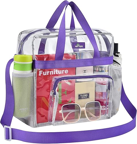 MAY TREE Clear Bag Stadium Approved 12×6×12, Clear Tote Lunch Bag with Reinforced Straps for Work Travel and Sporting Events