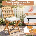 Giantex 3Pcs Ensemble de bistros de patio, ensemble de tables pliantes en bois, 2 Chaises Coussinées pour jardin, Table Ronde de Meubles d'extérieur (Natural & Béige)