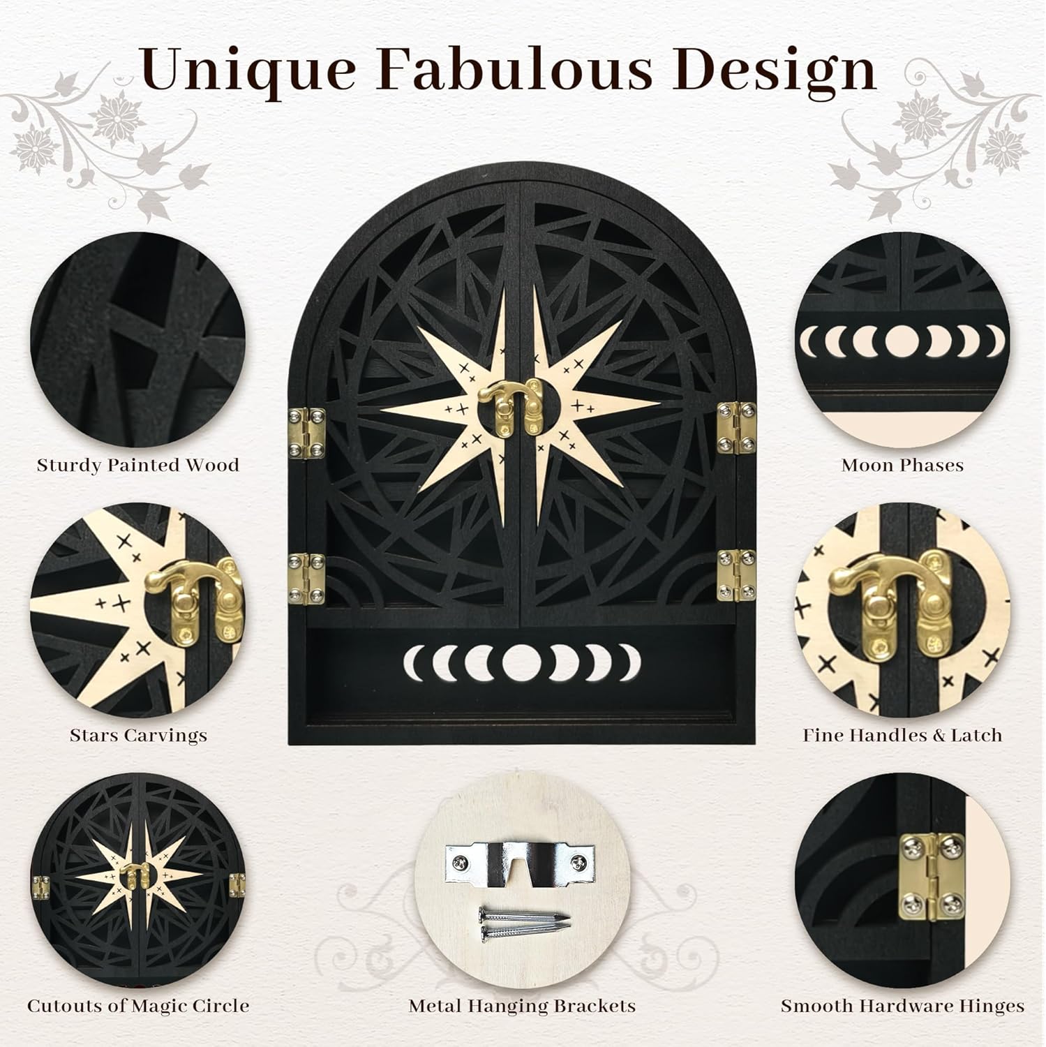 Crystal Display Shelf for Wall, Crescent Moon Phase Wall Shelf Decor, Wooden Storage Organizer for Stones Collection Essential Oil Display, Arch Crystal Holder Shelf for Meditation Room