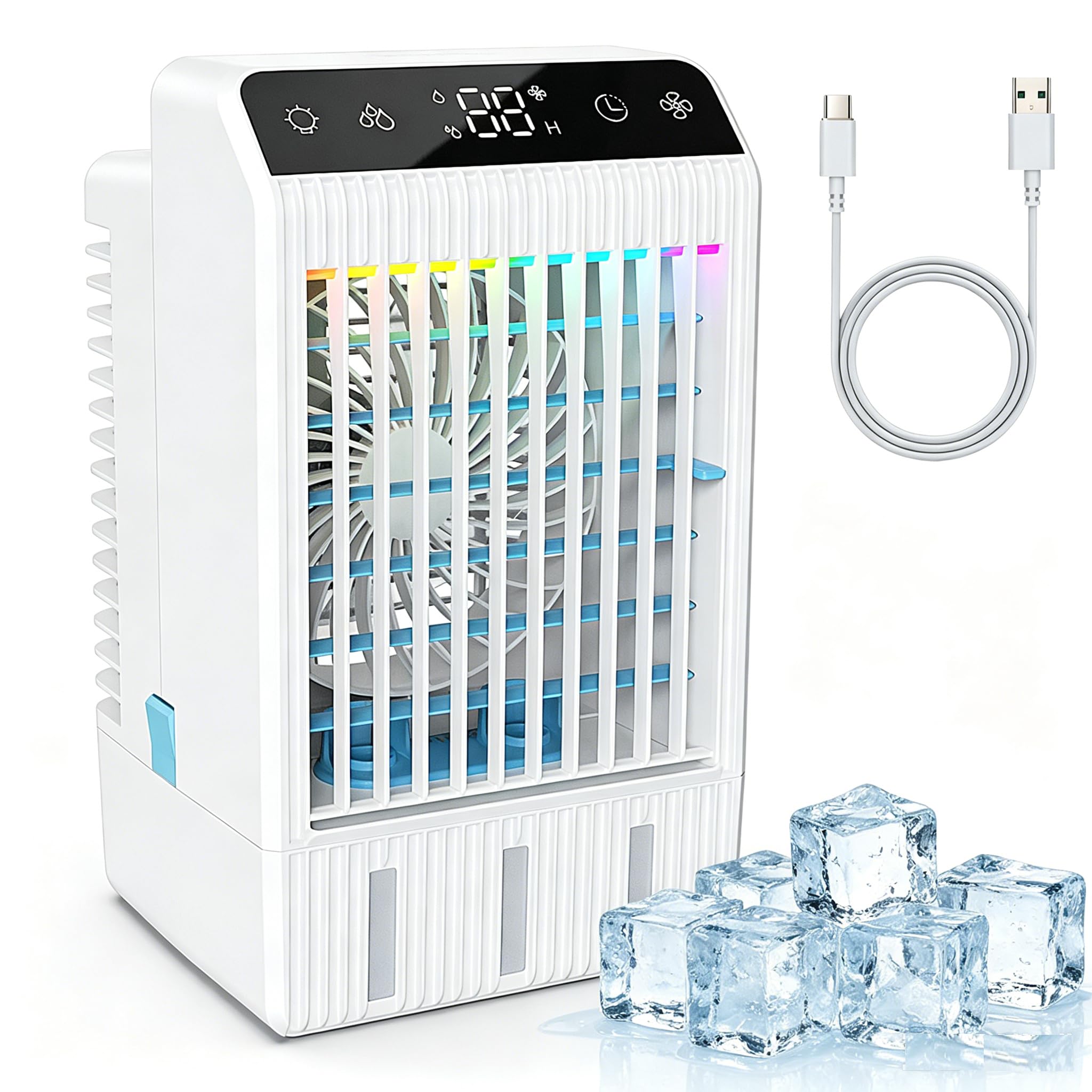 Portable Air Conditioners: Mini AC Fan Swamp Evaporative Cooler with 1000ML Water Tank USB Powered Personal Car Air Cond — beauty deal on Shopping With Noya
