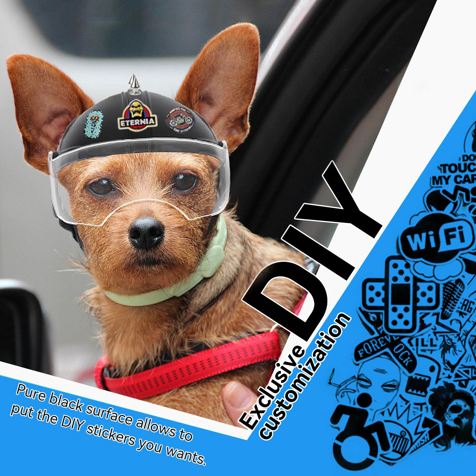 Hundehelm mit Hundebrille UV-Schutz klare Hundesonnenbrille für kleine Hunde, Welpen (mit Nieten)