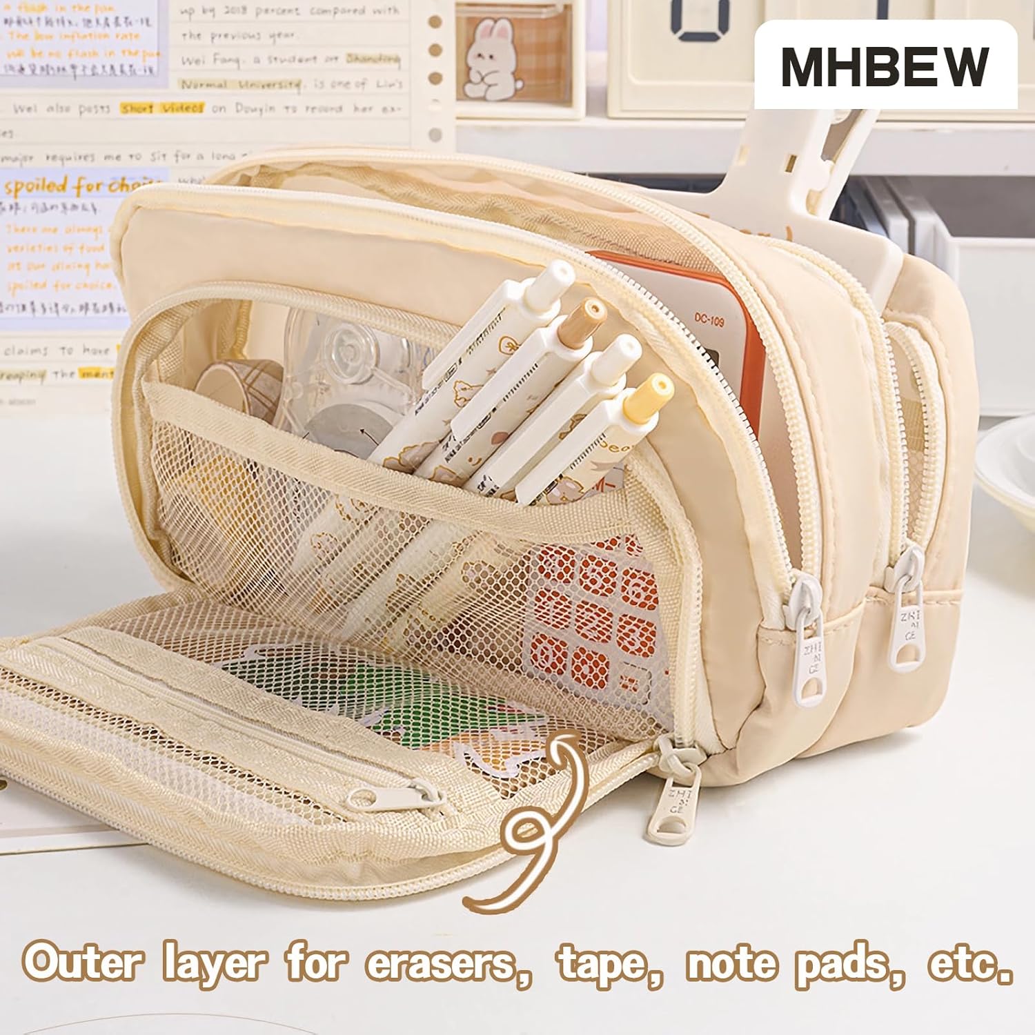 Large Capacity Pencil Case, Spacious Three-Ply Stylish Zipper Closure Pencil Pouch for Teens Girls Boys Kids Adults Ideal Office School Stationery Supplies for Students image 5 of 6 B0DC5X84WS