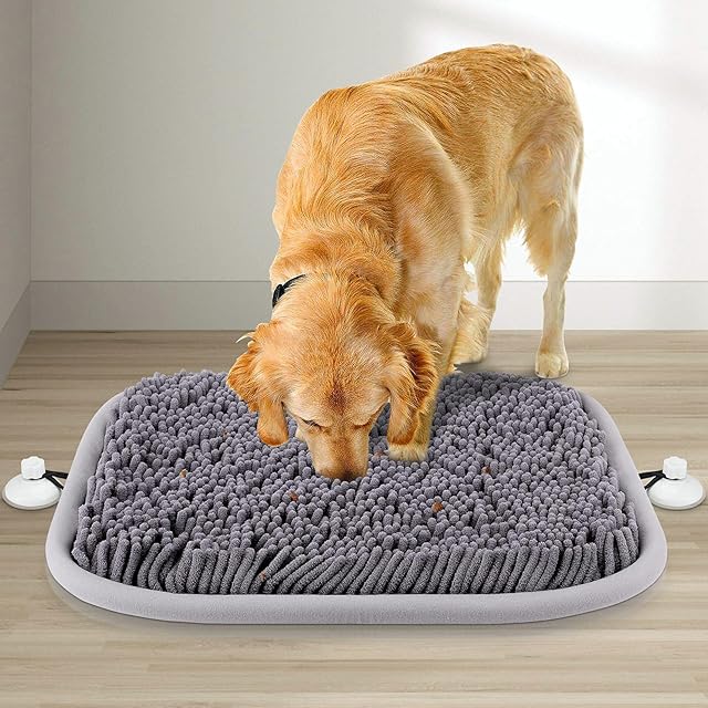 MODEHUAYING Pet Snuffle Feeding Mat (17" x 21"), Dogs Treat Dispenser, Encourages Natural Foraging Skills for Dogs, Interactive Game for Boredom, Durable and Machine Washable, With Suction Cup