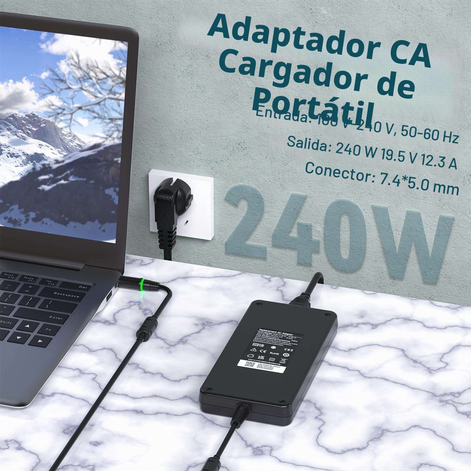 shefor Cargador 240W para DELL Alienware 17 15 13 M15 M17 R1 R2 R3 R4 R5 M17X M18X X51 G3 G5 G7 Precision 7710 7720 7730 7510 7520 7530 PA-9E GA240PE1-00 Cable de Alimentación portátil