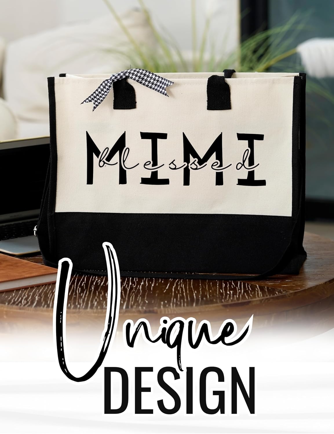InnoBeta Mimi Gifts for Grandma, Canvas Tote Bag on Christmas or Birthday, Tote with Top Zipper Closure and Shoulder Strap - Blessed Mimi - Image 3