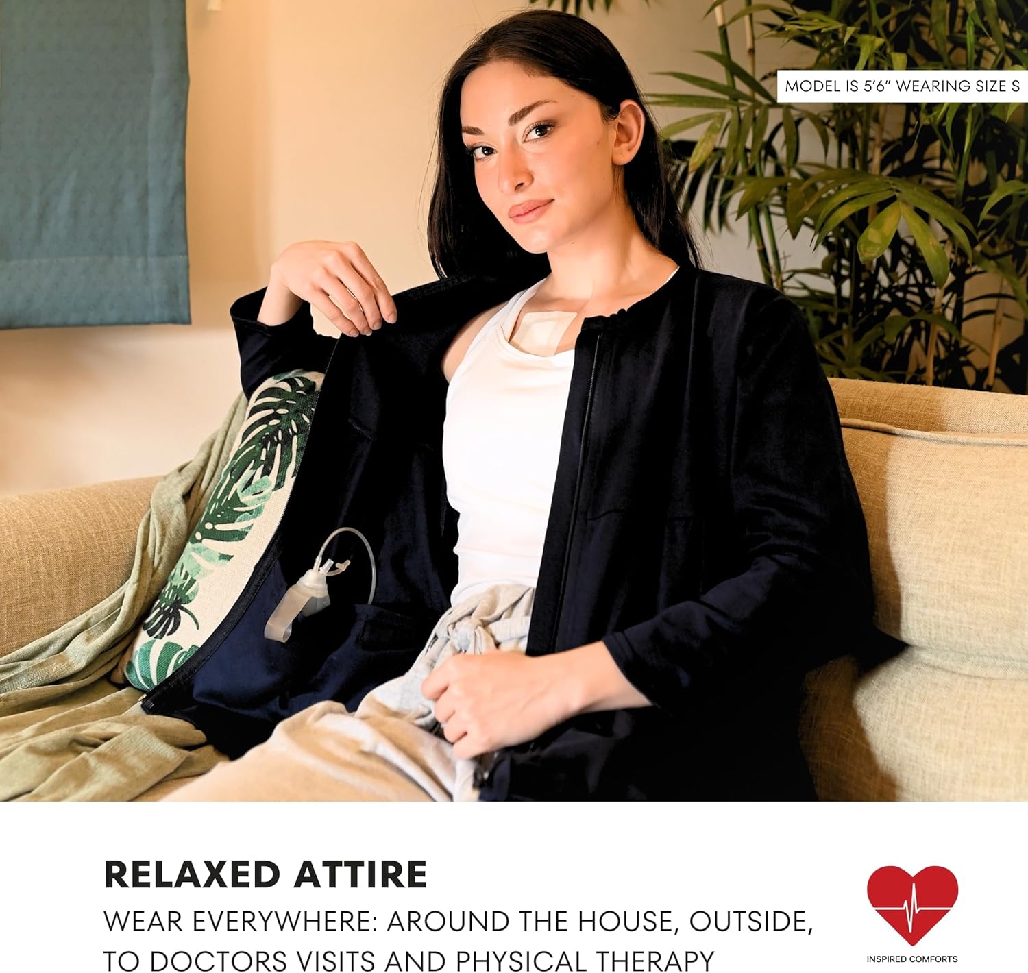 Inspired Comforts Women's Mastectomy Recovery Full Sleeves Front Open Zip Up Shirt with Drain Pockets - Image 5