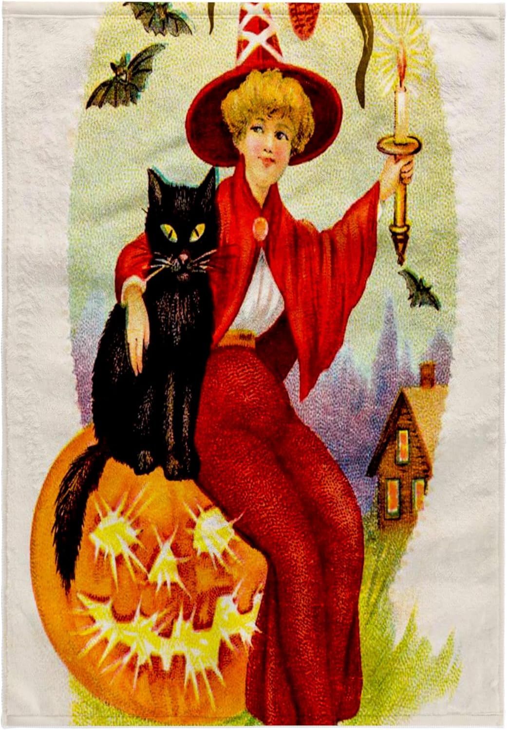 3dRose Vintage Halloween Little Witch and Her Black Cat and Pumpkin 22x30 Bath Hand Pool Towel