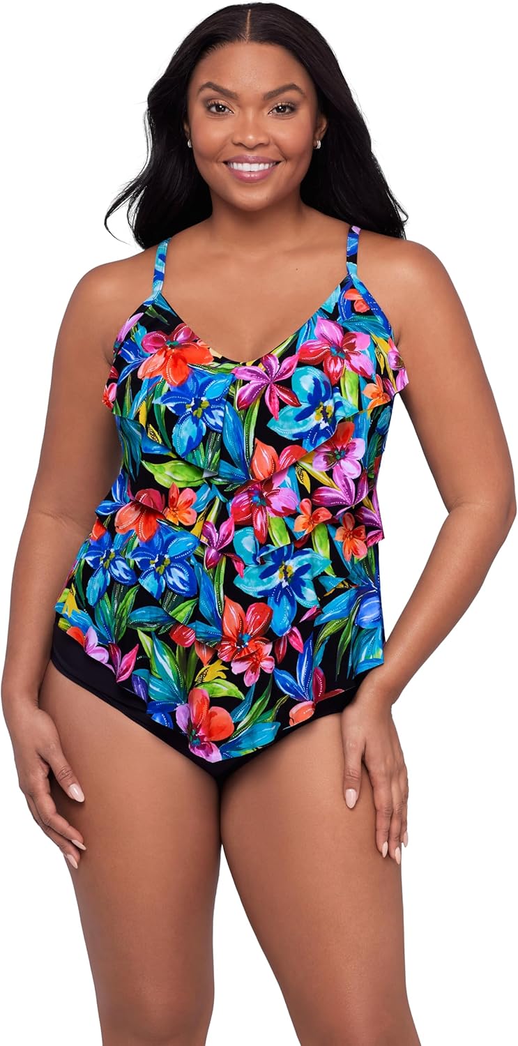 Women's Adjustable Four Tier Lena Swim Tankini Top with Built-in Bra Support