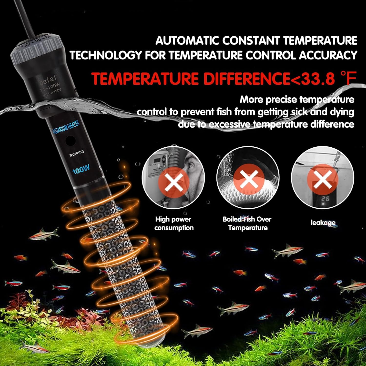 Pafal Small Aquarium Heater, 10-20 Gallon for Fish Tank Mini Water Heater Betta Fish Turtle (Adjustable Temperature:70-90℉/22-32℃)