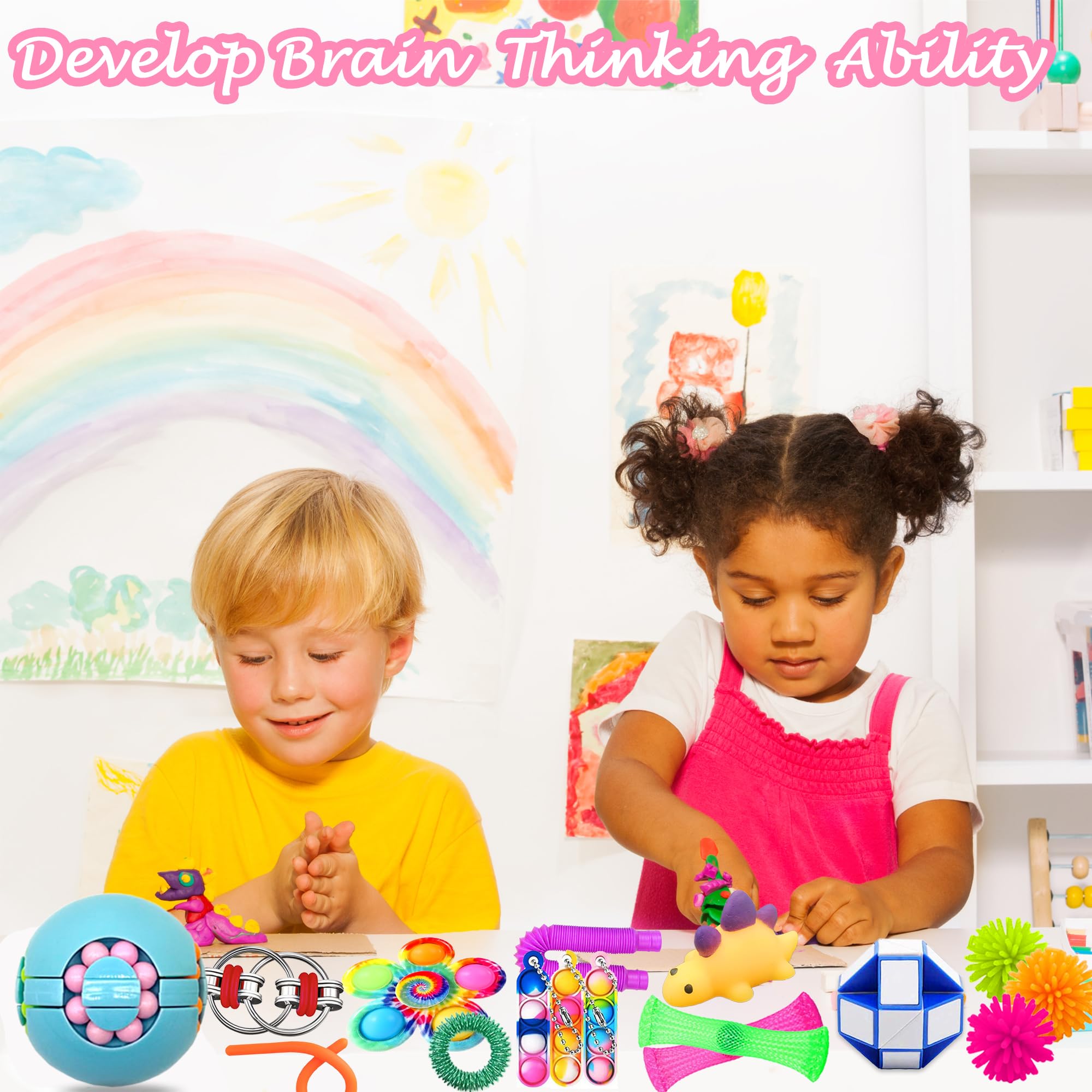 Chennyfun Fidget Sensory Toy Set, 30PCS Jouet Anti-Stress Kit, Fidget Cube Jouets Anti-Stress Jouet à soulagement du Stress, Mochi Toys, pour Enfants avec Soulagement de l'anxiété,Autisme et TDAH