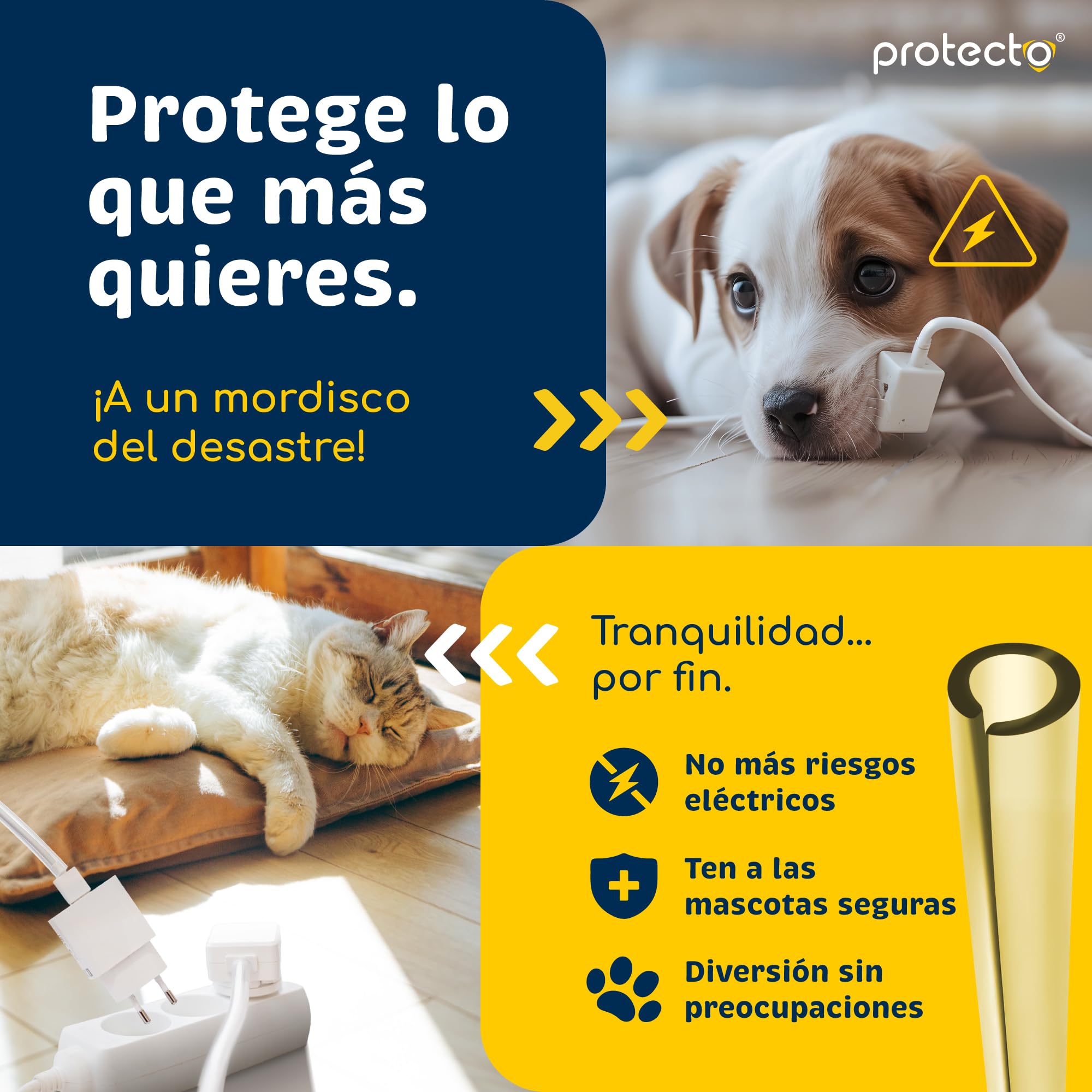 PROTECTO Pack de 2 Fundas Protectora de Cables para Mascotas – 2,15 m/Ø 5 mm – Ultra Resistente, Transparente, Flexible, Inodora, Anti-Mordeduras – para Cables Eléctricos, USB, Lightning, RCA y HDMI