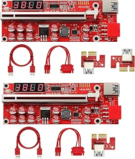 MZHOU 2 Pack 11 Capacitors PCI-E 1X to 16X VER013 Riser Card with PCI-E 1X Plug-in Adapter Card for Bitcoin Crypto Mining Ethereum Mining （2 Pack）