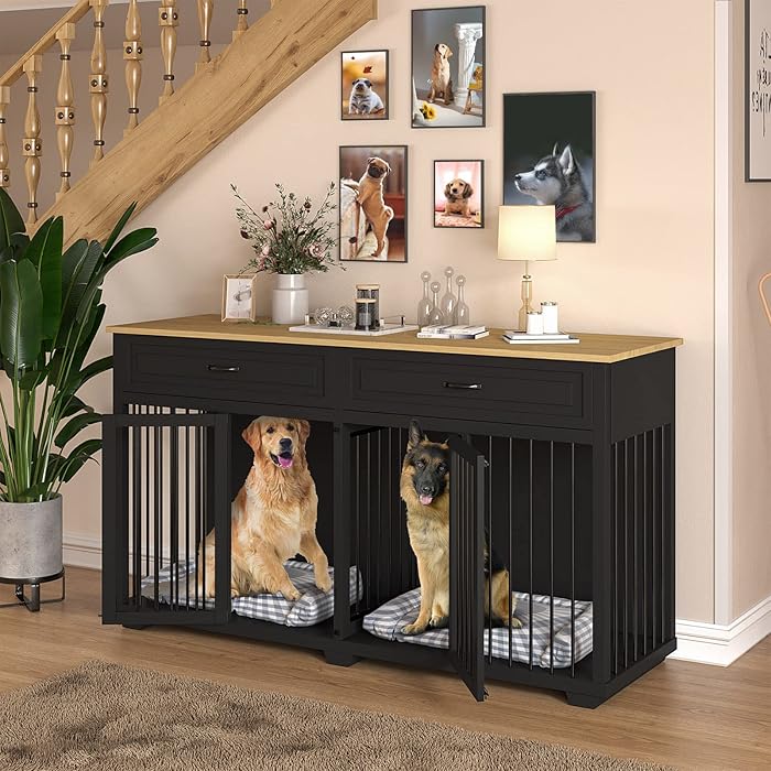 Buy Large Dog Crate Furniture,Wooden Dog Crate Cage with Room Divider