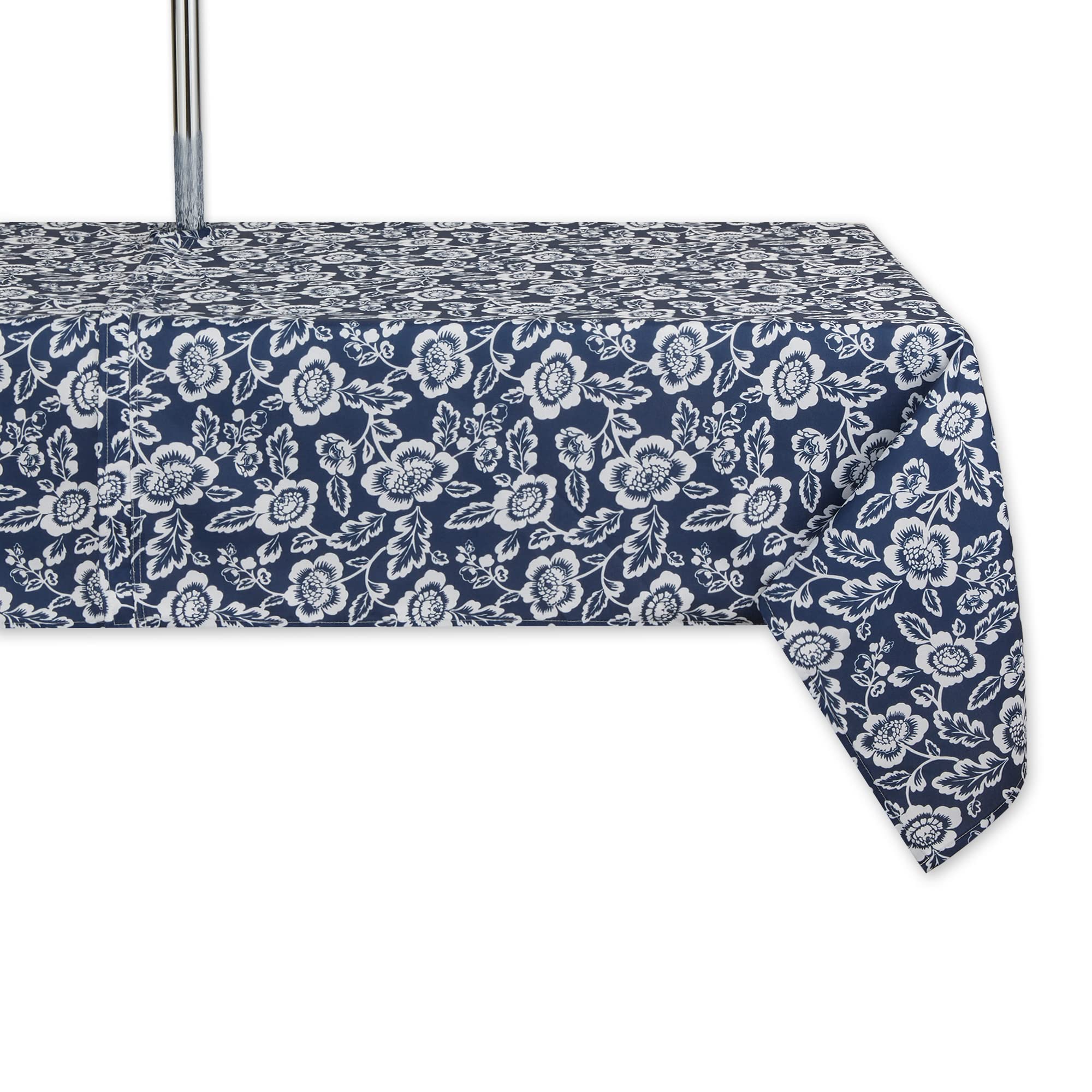 DII Indoor/Outdoor Tabletop Collection Floral Print, Water Resistant & Machine Washable, 60x120 w/Zipper, Nautical Blue