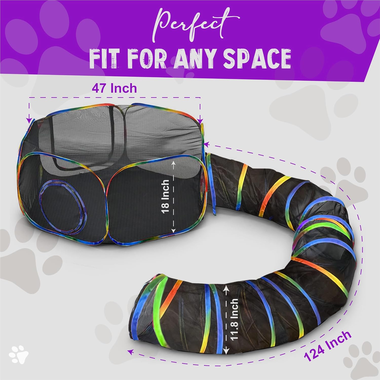 Outdoor 2-in-1 Cat Tunnel & Play Tent - Fun Enclosures Linked with 2 Big Zipper Doors, Breathable Mesh Stays Cool, Cat Tunnel Outdoor Indoor Playpen 2 in 1 Enclosure, Tent