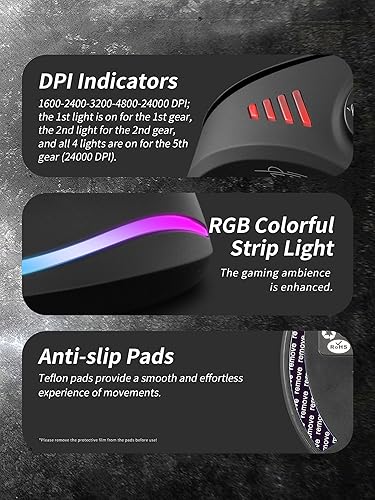 Miniatura 6 de Wireless Gaming Mouse with 5D Rocker, ri-Mode ，24000 DPI 12 Programmable Buttons Ergonomic Mouse for Carpal Tunnel, Rechargeable