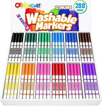 Officygnet 288 Count Washable Markers Bulk, Coloring Markers for Kids, Thin Marker Bulk in 12 Assorted Colors, Fine Line Marker with Conical Tip,Back to School Supplies, Teacher Classroom Must Haves