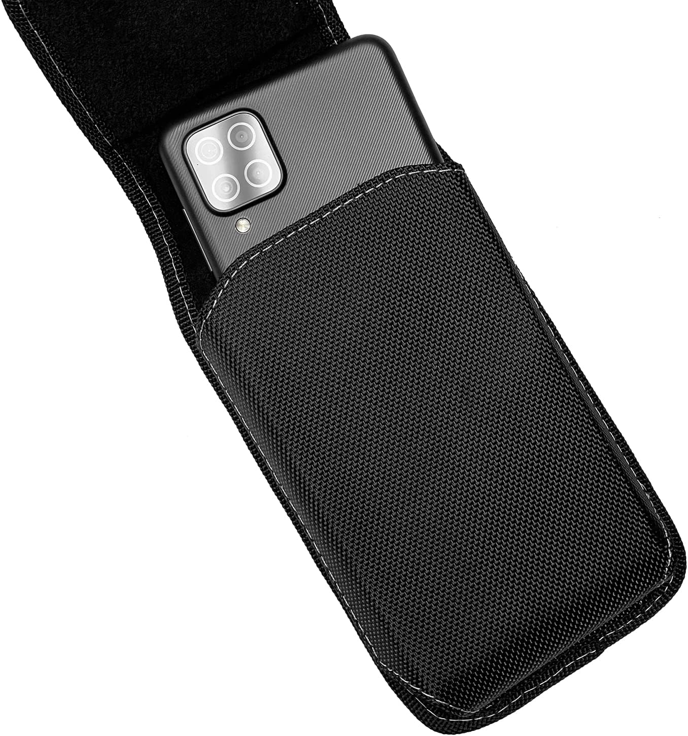 Nylon Cell Phone Holster for LG K51, Stylo 6, Motorola Moto G Stylus 5G 2022/2023/2024/2025, Edge Samsung A16 - Vertical Case Canvas Waist Carrying Pouch with Belt Clip/Loops, Black