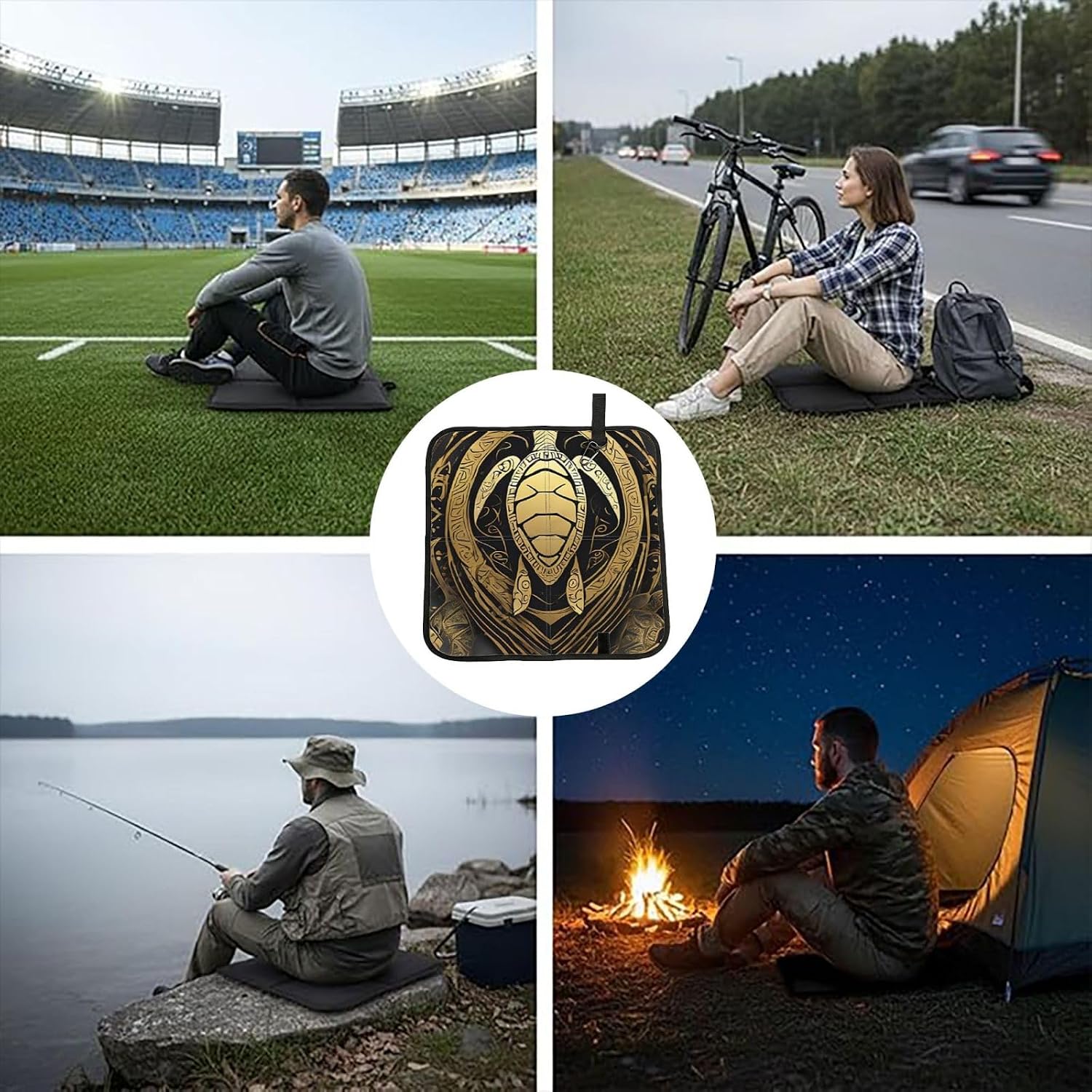 (Hawaiian Tapa Honu Turtle) Sitting Pad Foldable Seat Cushion Lightweight Camping Seat Mat with Hook for Outdoor Hiking Picnic Camping