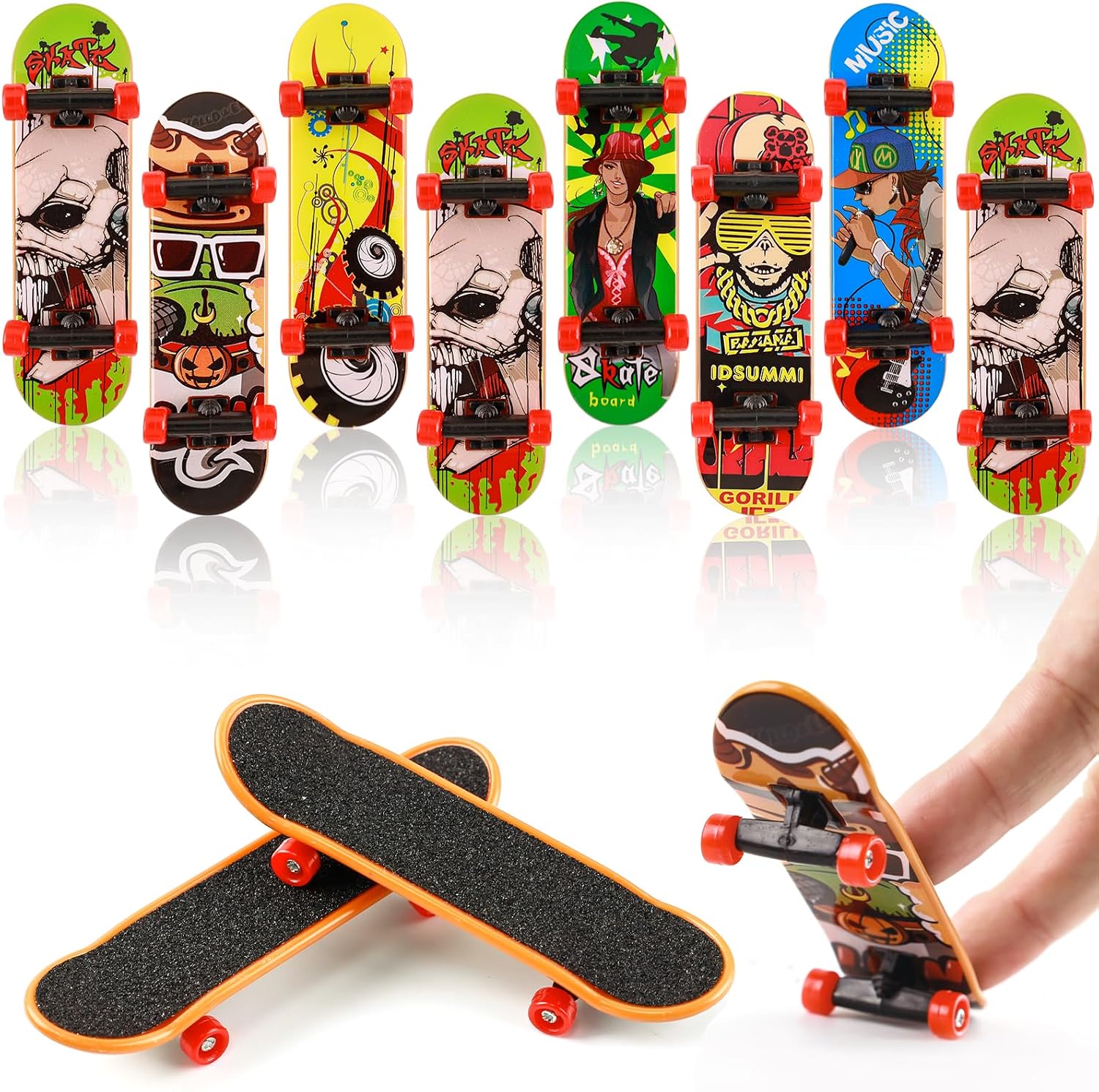 Morofme Finger Skateboard Pack of 8 Finger Skateboard Cartoon Motifs