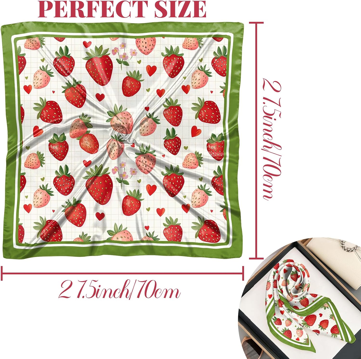 Scarf Silk Feeling Square Satin Headwear Wrap 27.5 Inches Bandana Aesthetic Trendy Cute Handbag Decoration Women Girls