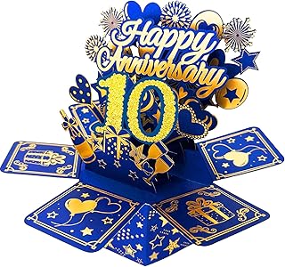 Asmallgf Happy 10th Anniversary Pop Up Card & Gifts for Him Her, Wedding Anniversary Card for Husband Wife Couple,Tin Gifts for 10 Year Old Anniv
