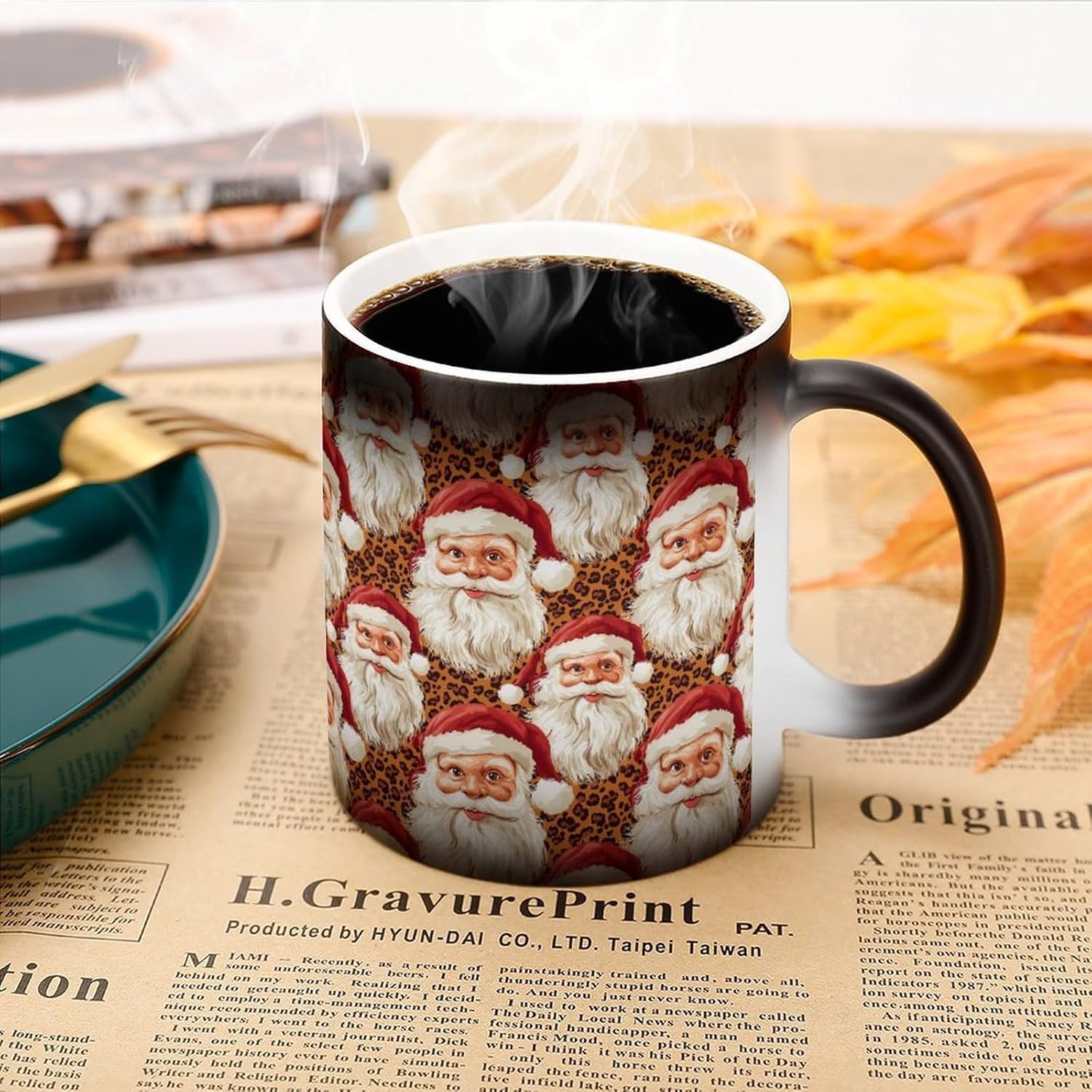 Santa Leopards Stacking Color Changing Mug Heated Ceramic Cup Heat Sensitive Coffee Mug Fun Gift