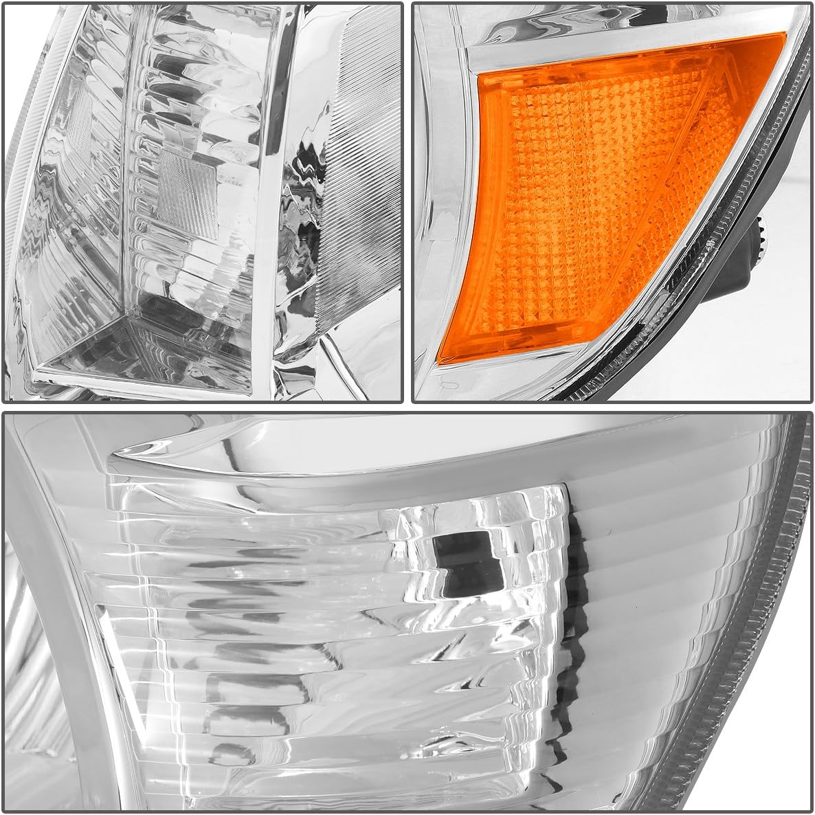 DNA MOTORING HL-OH-TTAC05-CH-AM Pair of Headlights Compatible with 05-11 Tacoma, Chrome Housing Amber Reflector